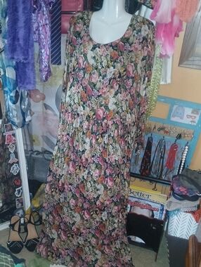 90s Vintage Ulterior Motives Floral Grunge 100% Rayon Maxi Dress Large